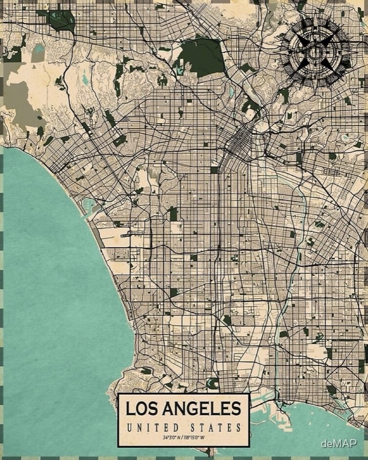 Vintage stylized map of Los Angeles.